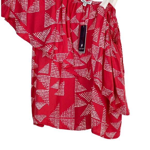 NEW Splendid One Shoulder Ruffle Overlay Pink Blouse Women's Size XS Summer - Picture 6 of 10